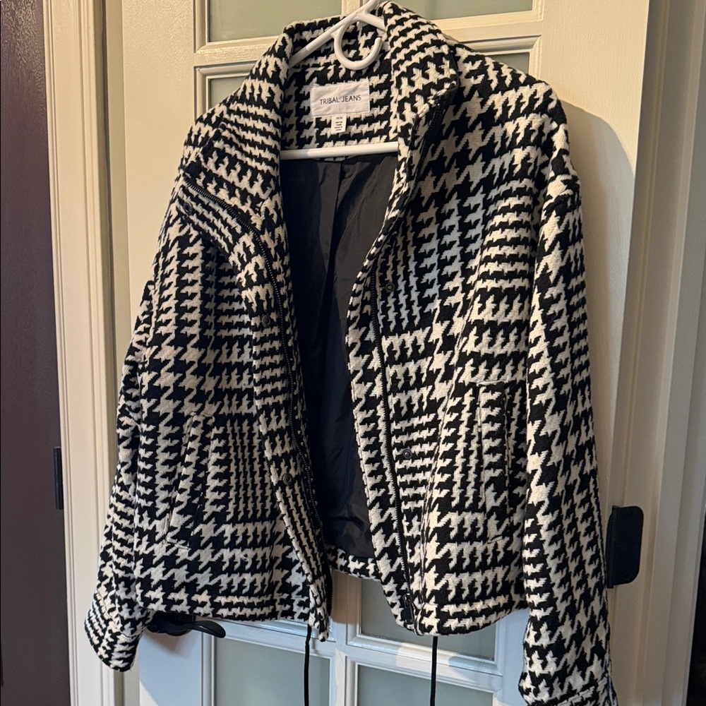 Tribal Black and White Houndstooth Bomber Jacket